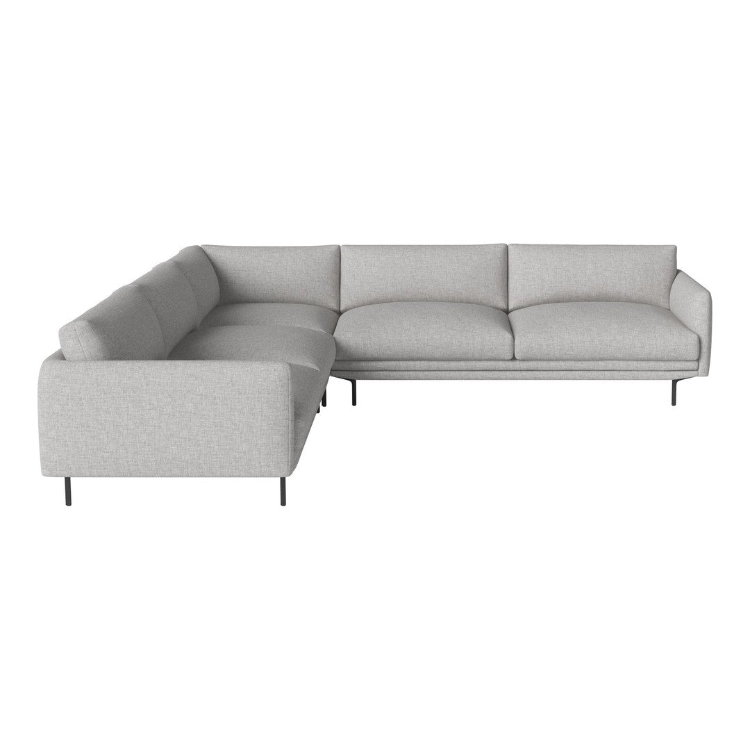 Light gray sectional sofa with a subtle textured pattern and sleek metal legs. Ideal for modern living spaces.