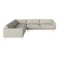Light beige sectional sofa with simple lines and smooth upholstery, ideal for modern living spaces.