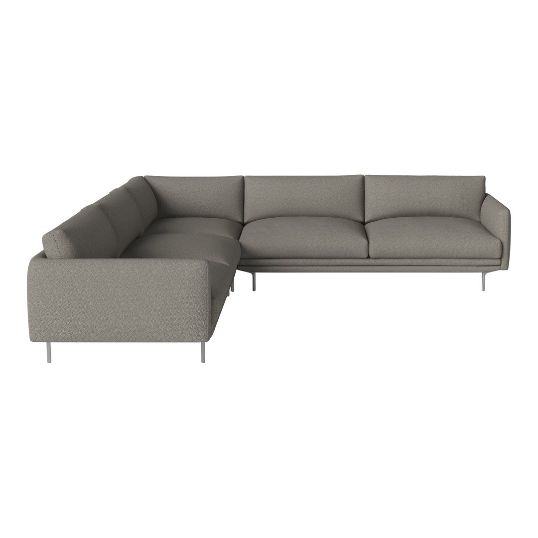 Contemporary gray sectional sofa with clean lines and smooth fabric, perfect for modern living spaces.