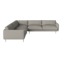 Light gray sectional sofa with a minimalist design and smooth fabric upholstery, featuring sleek metal legs.