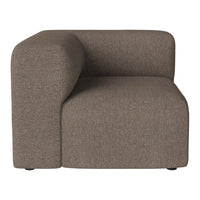 Brown textured corner sofa with a modern, minimalist design. Soft fabric and curved edges enhance comfort.