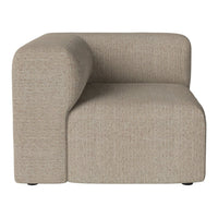 Beige upholstered corner chair with subtle textured pattern, ideal for contemporary living spaces.