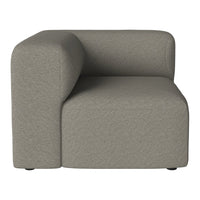 Corner sofa in soft grey fabric with a textured pattern, featuring a modern, minimalist design.