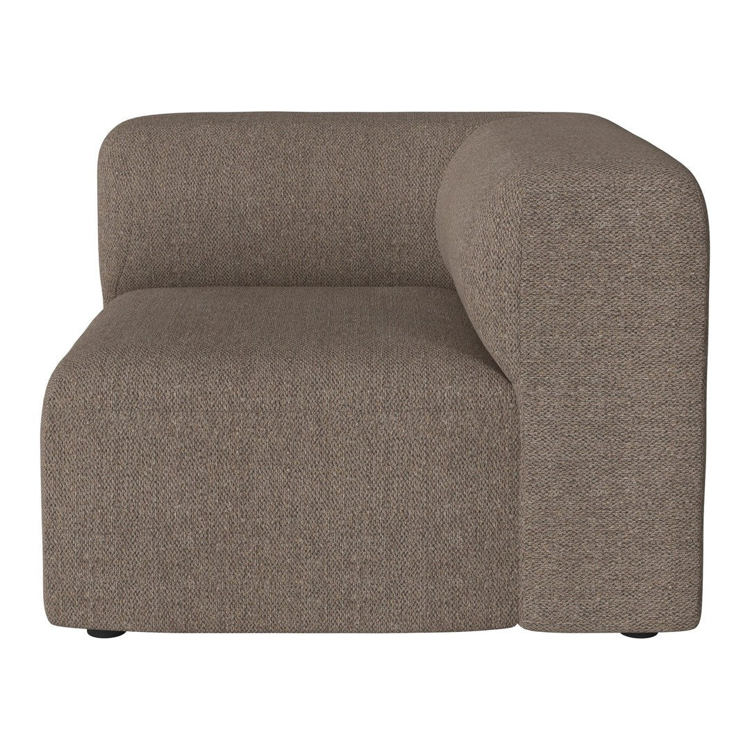 Textured beige corner sofa in a modern, minimalist design, featuring a soft, muted color palette.