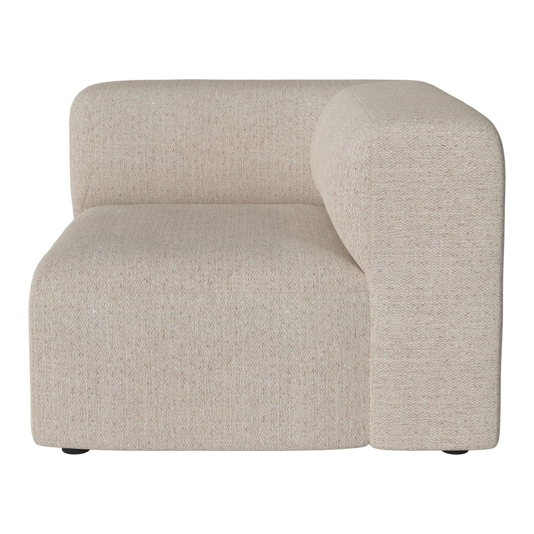 Beige textured fabric couch with a modern, minimalist design and smooth, rounded corners. Perfect for contemporary interiors.