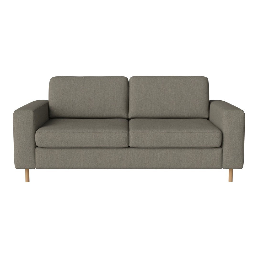 Gray minimalist sofa with clean lines and wooden legs, perfect for modern decor.