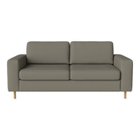 Gray minimalist sofa with clean lines and wooden legs, perfect for modern decor.