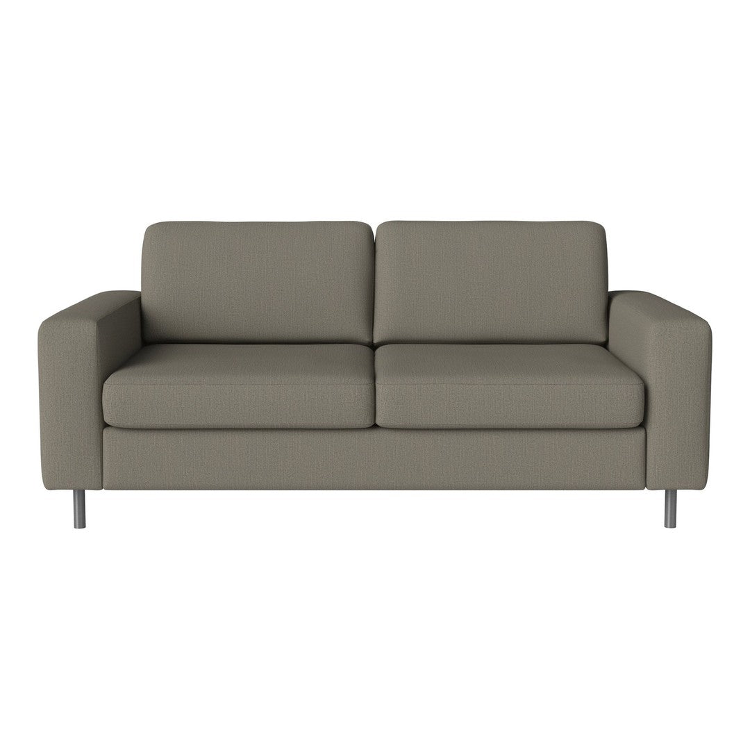 Stylish gray sofa with sleek lines, featuring a modern minimalist design and smooth fabric texture.