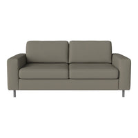 Stylish gray sofa with sleek lines, featuring a modern minimalist design and smooth fabric texture.