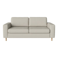 Light beige sofa with a smooth fabric texture and simple, modern design. Perfect for minimalist decor.