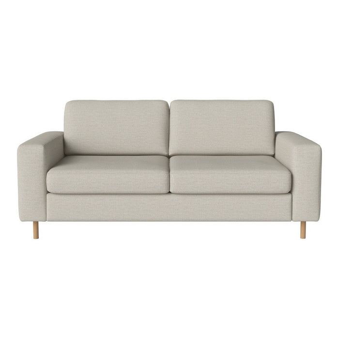 Light beige sofa with a smooth fabric texture and simple, modern design. Perfect for minimalist decor.