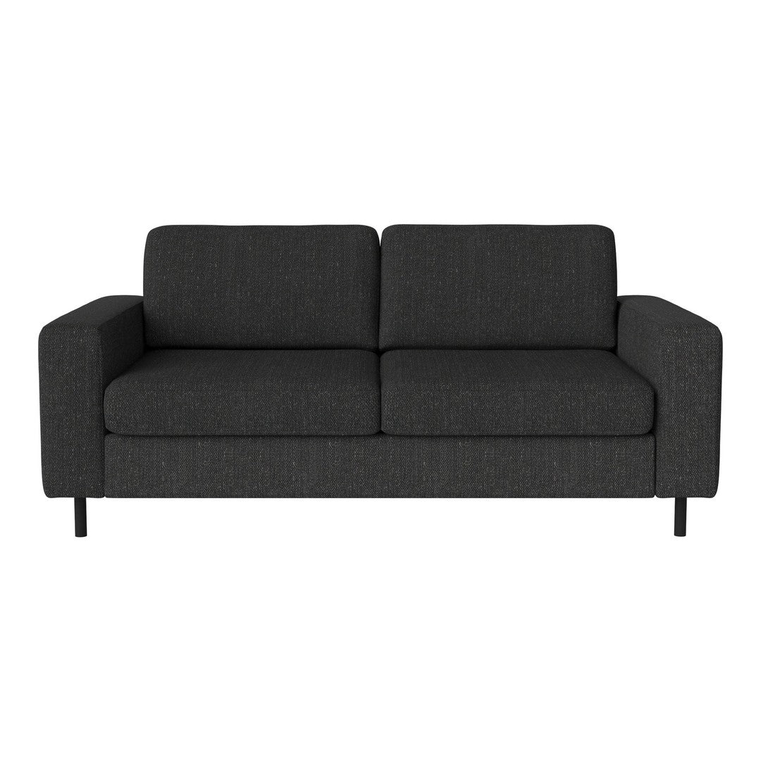 Modern gray fabric sofa with clean lines and minimalistic design, perfect for contemporary living spaces.
