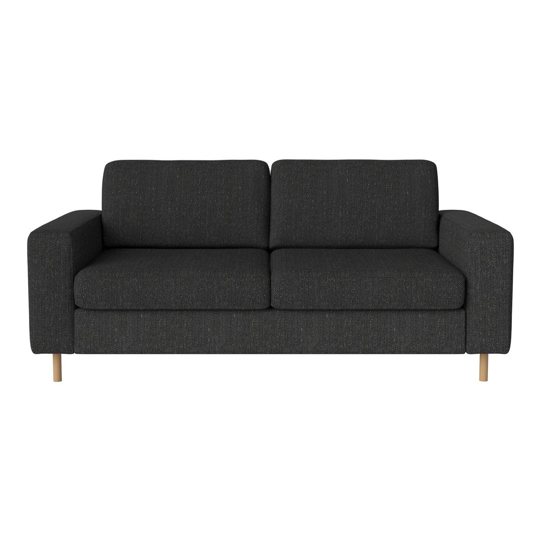 Stylish dark gray sofa with a modern design and clean lines, featuring solid wooden legs. Perfect for any living space.