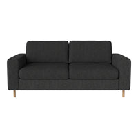Stylish dark gray sofa with a modern design and clean lines, featuring solid wooden legs. Perfect for any living space.
