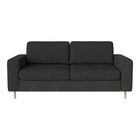 Stylish dark gray sofa with clean lines and wooden legs, perfect for modern living spaces.