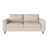 Light beige fabric sofa with clean lines and minimalist design. Perfect for modern living spaces.