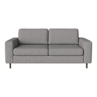 Gray fabric sofa with clean lines and horizontal pattern, featuring sleek wooden legs. Perfect for modern living spaces.