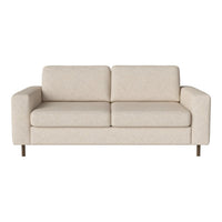 Cream-colored fabric sofa with simple, clean lines and light wooden legs. Perfect for modern home decor.