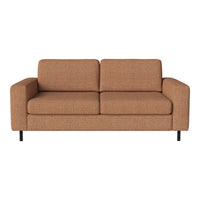 Rust-colored sofa with a textured pattern and streamlined design, featuring black legs for a modern touch.