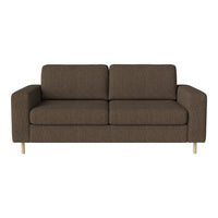 Brown textured fabric sofa with a modern design and light wooden legs for a stylish living space.