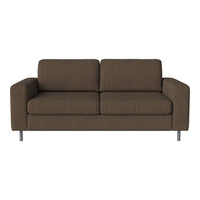Brown fabric sofa with subtle texture, featuring sleek silver legs for a modern touch. Perfect for any living space.