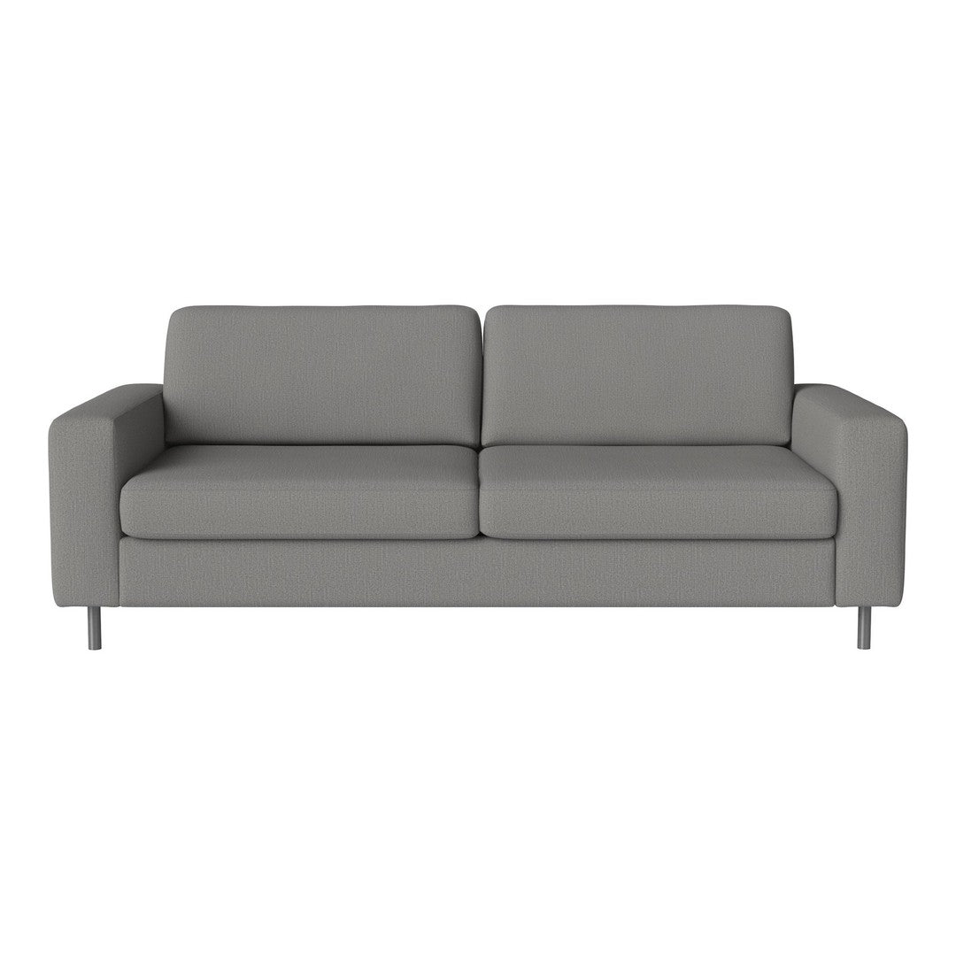 Gray minimalist sofa with a sleek design and clean lines, perfect for modern decor. 