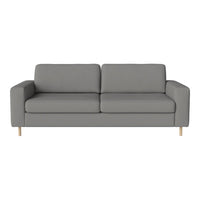 Gray modern sofa with clean lines and minimalistic design, featuring a solid color and no distinct patterns.