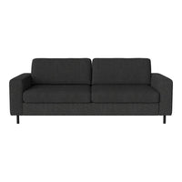 Modern gray sofa with a textured fabric pattern and sleek black legs, perfect for contemporary living spaces.
