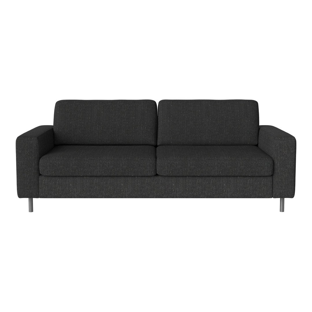 Modern gray sofa with a sleek, subtle textured pattern and metal legs, perfect for contemporary living spaces.