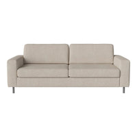 Light beige sofa with a simple, sleek design and smooth fabric texture. Ideal for modern living spaces.