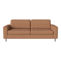 Brown textured fabric sofa with a sleek, modern design and metal legs, perfect for contemporary living spaces.