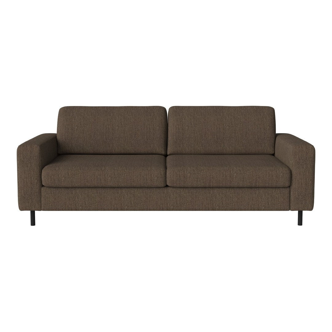 Brown textured fabric sofa with a modern design and clean lines, perfect for contemporary living spaces.