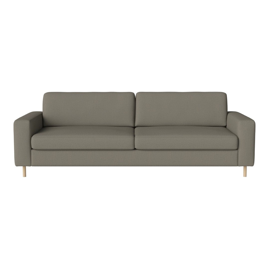 Gray modern sofa with clean lines and a minimalist design, featuring light wooden legs. Ideal for contemporary spaces.