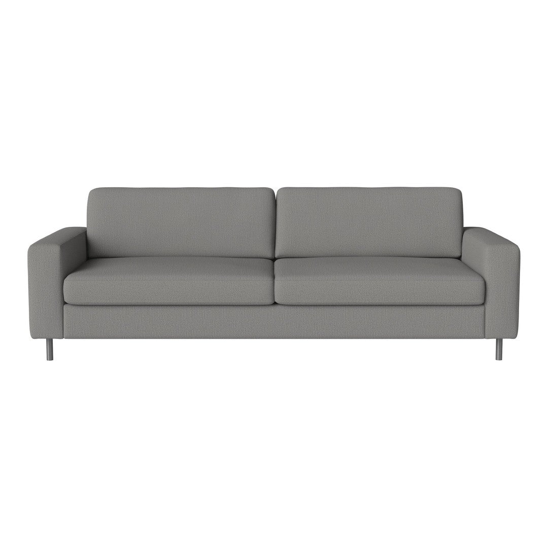 Modern gray sofa with a sleek, minimalist design and smooth upholstery. Perfect for contemporary interiors.