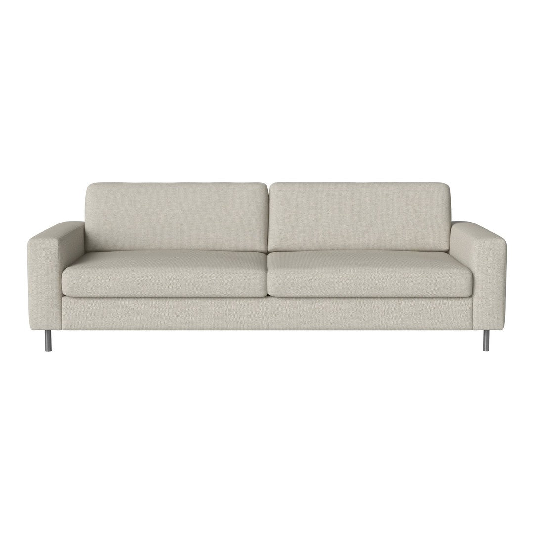 Light gray modern sofa with smooth upholstery and minimalist design, perfect for contemporary living spaces.