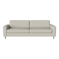 Light gray modern sofa with smooth upholstery and minimalist design, perfect for contemporary living spaces.