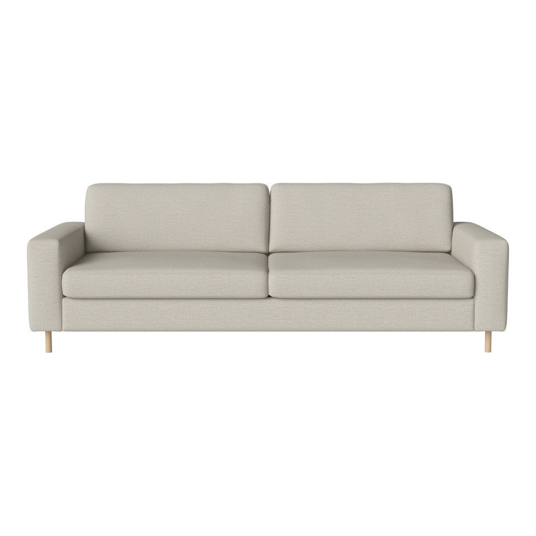 Light gray modern sofa with clean lines and soft upholstery, featuring simple wood legs. Ideal for minimalist decor.