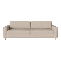 Light beige modern sofa with a smooth fabric finish and clean lines, featuring wooden legs for a minimalist look.