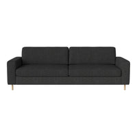 Stylish gray couch with a textured fabric and clean lines, featuring light wooden legs for a modern touch.