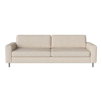 Light beige sofa with a subtle textured pattern and modern silver legs. Ideal for minimalistic decor.