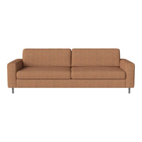 "Light brown upholstered sofa with a simple, modern design and subtle texture. Perfect for contemporary living spaces."