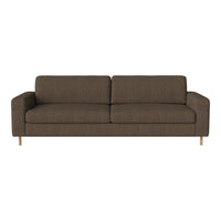 Brown fabric sofa with a textured pattern and light wooden legs, perfect for modern living spaces.