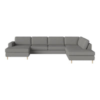 Modern gray sectional sofa with clean lines and a minimalist design, featuring light wooden legs.