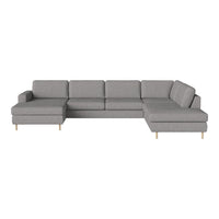 Grey sectional sofa with a minimalist design and clean lines, featuring light wood legs for a stylish touch.