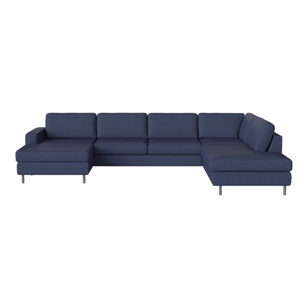 Navy blue sectional sofa with a modern, sleek design and clean lines. Perfect for any contemporary living space.
