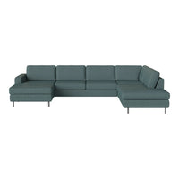 Stylish teal sectional sofa with a modern design and sleek lines, perfect for contemporary living spaces.