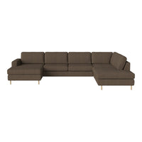 Brown sectional couch with a sleek, minimalist design and wooden legs for a modern touch.