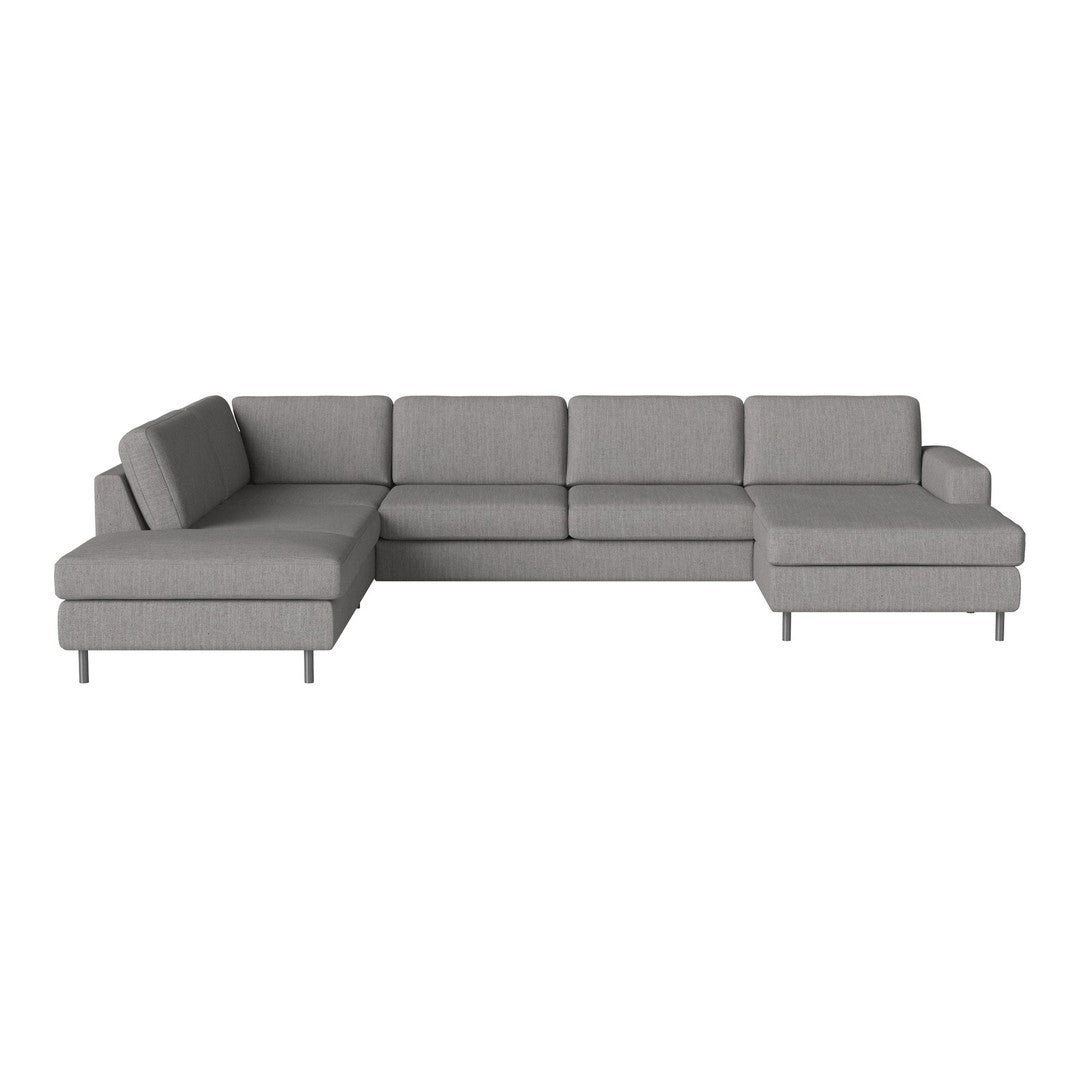 Modern gray sectional sofa with a clean, minimalist design and soft fabric upholstery. Ideal for contemporary living spaces.