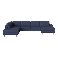 Navy blue sectional sofa with a modern, solid design and sleek upholstery. Perfect for contemporary living spaces.