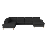Modern L-shaped sectional sofa in dark gray fabric with clean lines and minimalist wooden legs. Perfect for any living space.